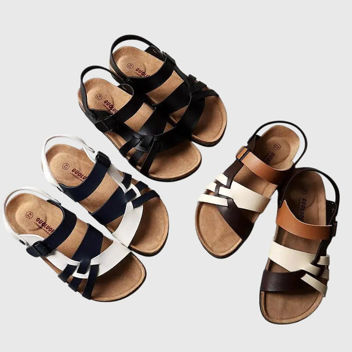 Close-up of Nora women's orthopaedic comfort sandals, highlighting arch support and soft footbed.