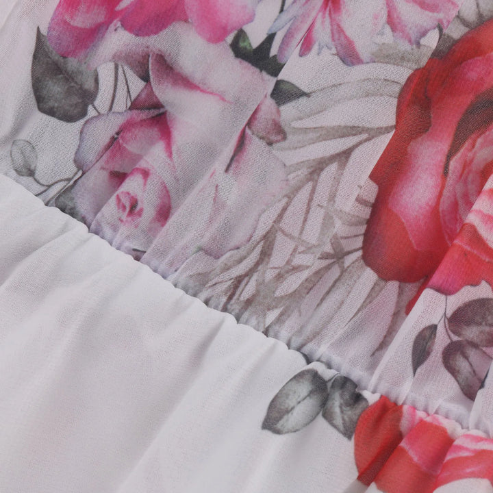 Women's floral ruffle off-shoulder mini dress. A versatile boho summer dress for parties, day wear, or elegant vacation looks.