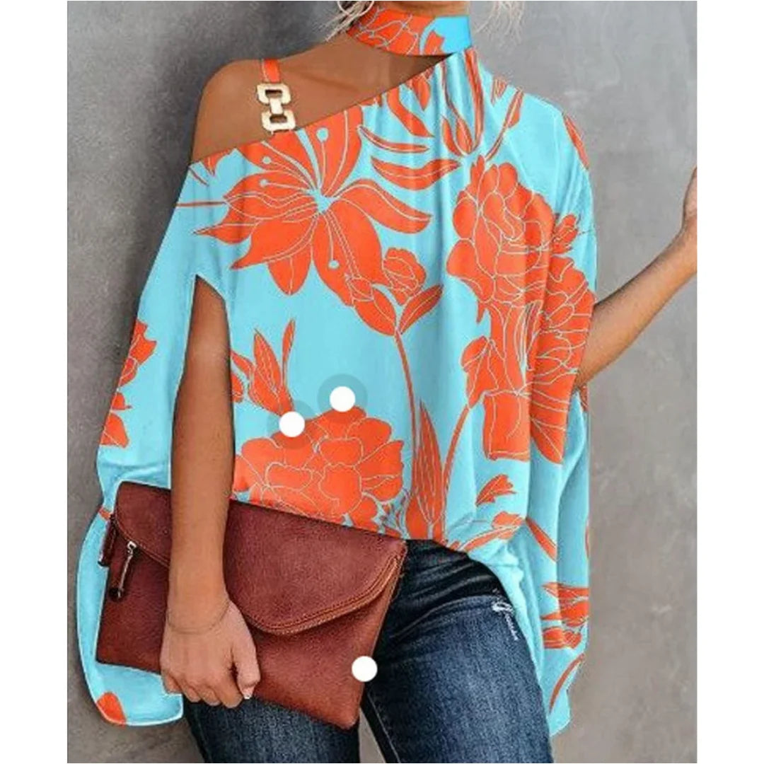 Chic off-shoulder striped tunic for women, relaxed fit, comfortable long sleeve top for spring/summer fashion.