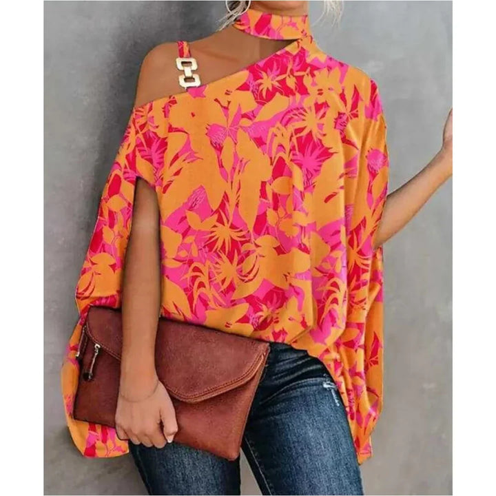 Stylish women's off-shoulder tunic with classic stripes, long sleeve design, perfect for a casual yet chic look.