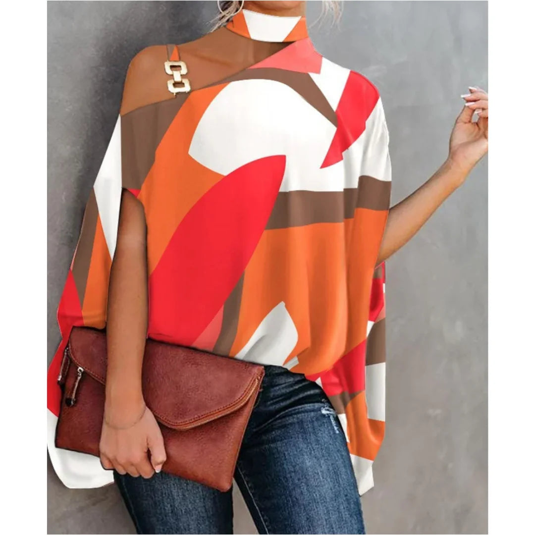 Women's striped off-shoulder tunic top. Long sleeve, relaxed fit, chic casual wear for spring & summer.