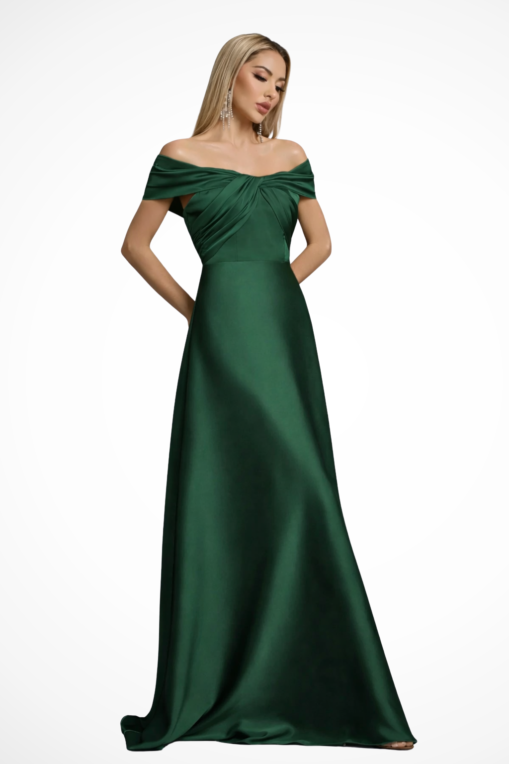 Sophisticated off-shoulder pleated maxi dress, women's twisted knot A-line gown.