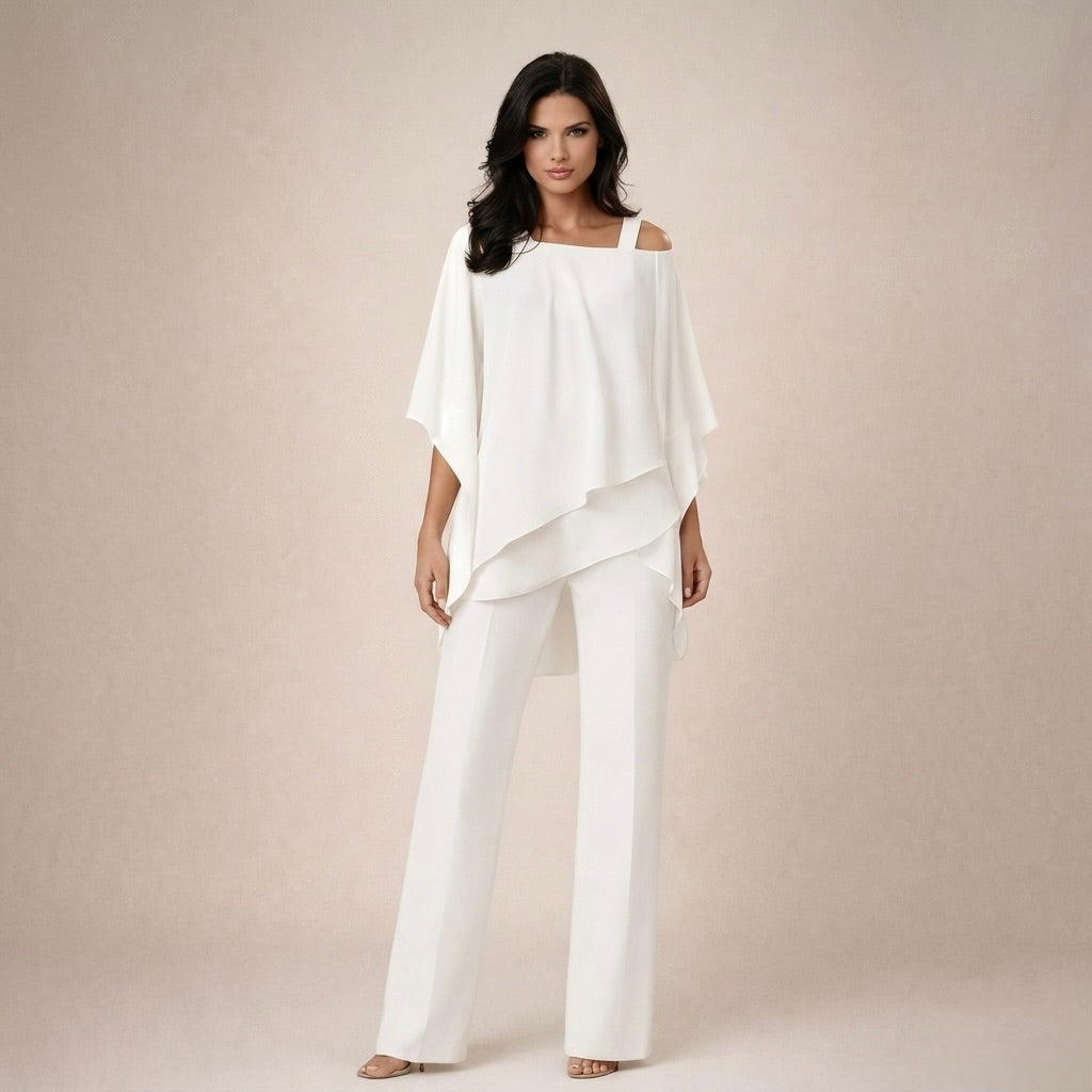 Women's off-shoulder two-piece set, a stylish summer casual outfit.
