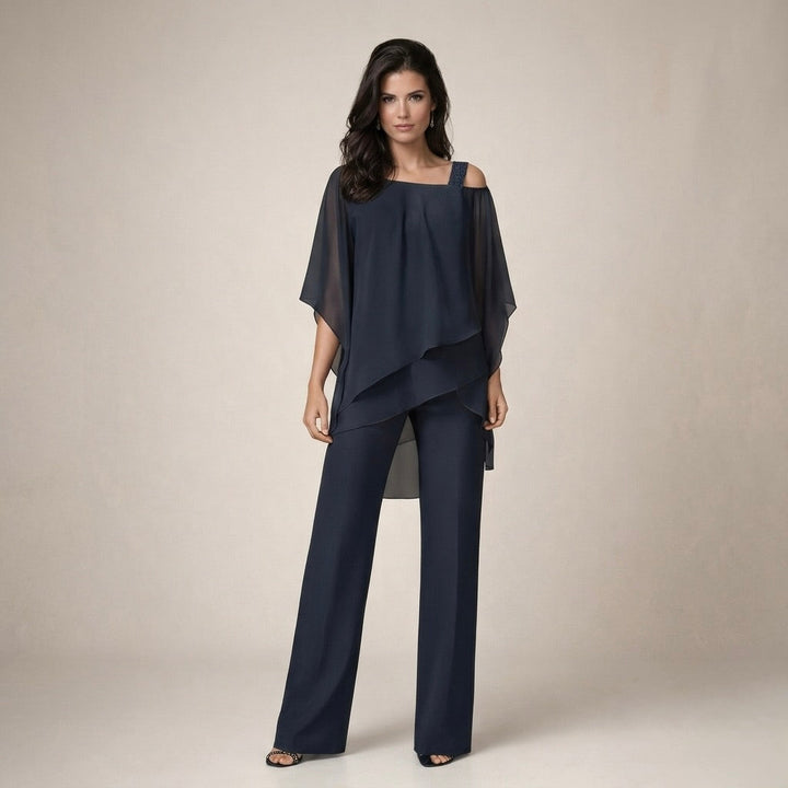 Lightweight women's off-shoulder two-piece summer set, a breezy casual outfit for women.