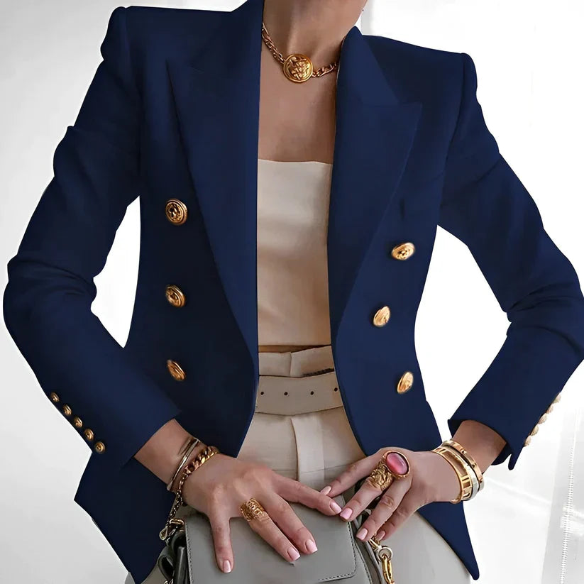 Woman wearing the Women's Old School Blazer over a white shirt for a sophisticated workwear look