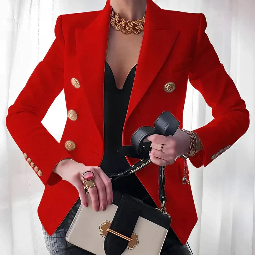 Back view of the Women's Old School Blazer, highlighting its classic tailoring and versatile outerwear silhouette