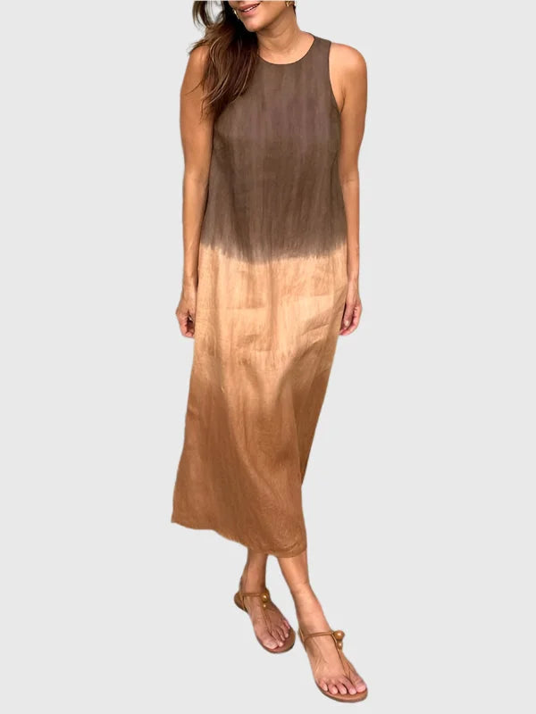 Women's ombre sleeveless midi dress with relaxed fit & round neck for summer casual wear.