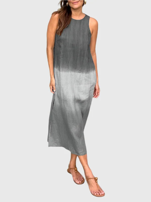 Elegant flowy women's ombre sleeveless midi dress, relaxed fit, round neck, versatile for everyday.