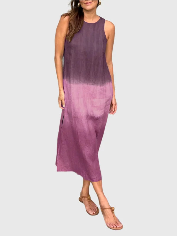 Women's relaxed fit ombre sleeveless midi dress, round neck, perfect for effortless summer style.