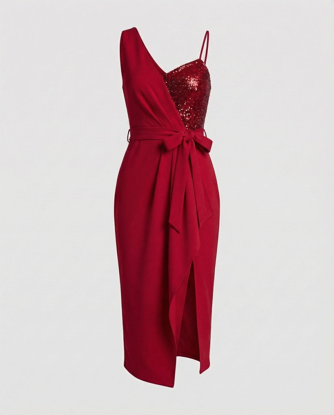 Glamorous sequin evening dress with a flattering one-shoulder design.