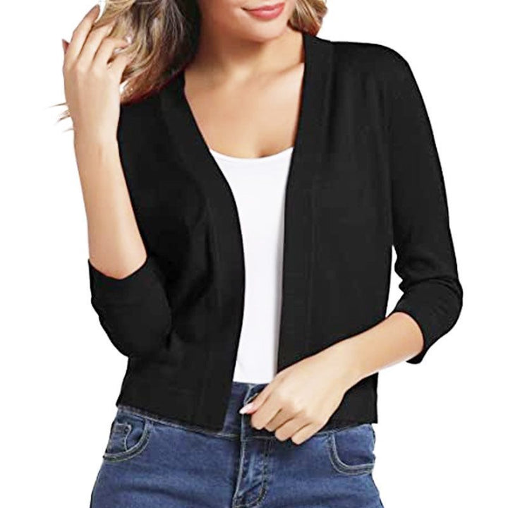 Women's open front casual cardigan with 3/4 sleeves, ideal for everyday layering.