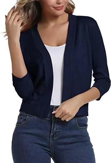 Chic women's 3/4 sleeve open front cardigan, versatile for everyday stylish outfits.