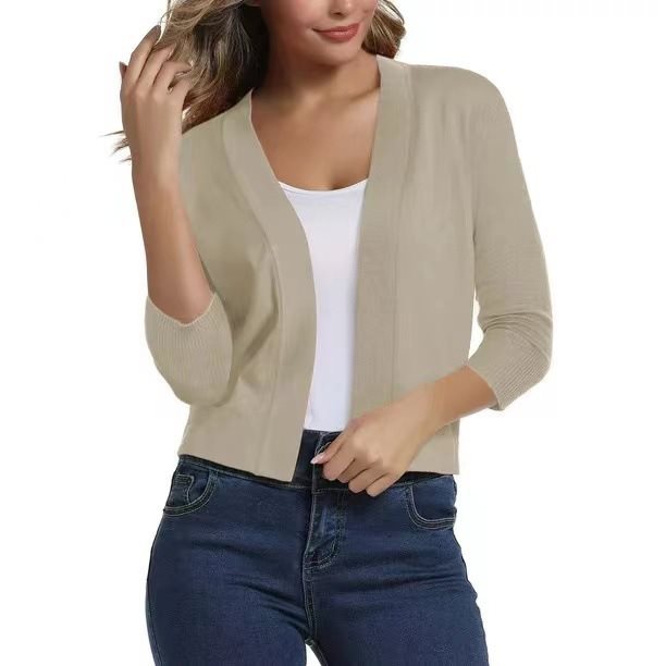 Women's casual open front cardigan with 3/4 sleeves, a must-have for spring fashion.