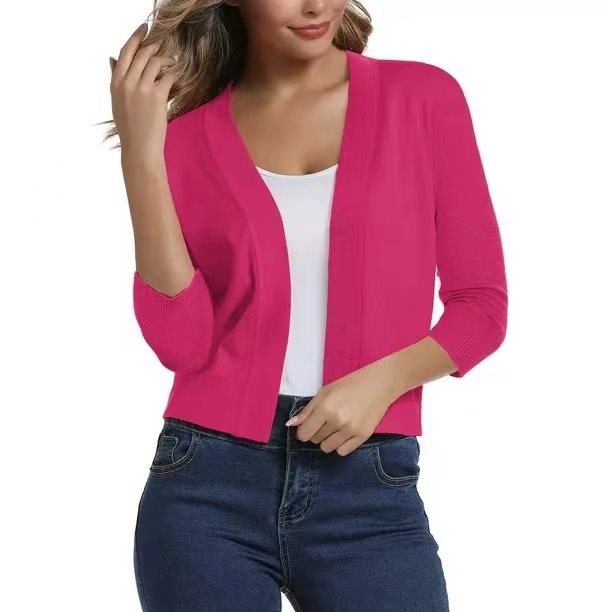 Lightweight women's cardigan, 3/4 sleeves, open front design, perfect for easy layering.