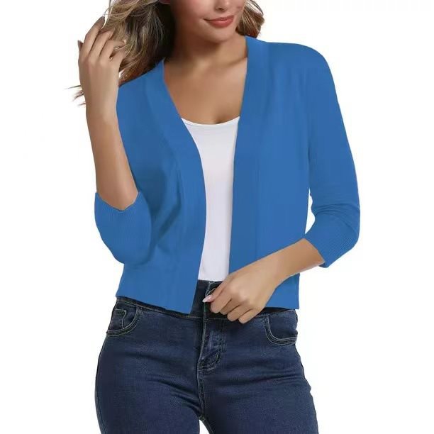 Versatile women's open front cardigan, 3/4 sleeves, perfect for casual or dressed-up looks.