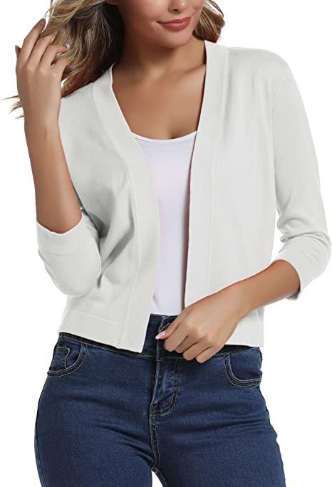 Women's lightweight 3/4 sleeve open front cardigan, a stylish addition to any wardrobe.