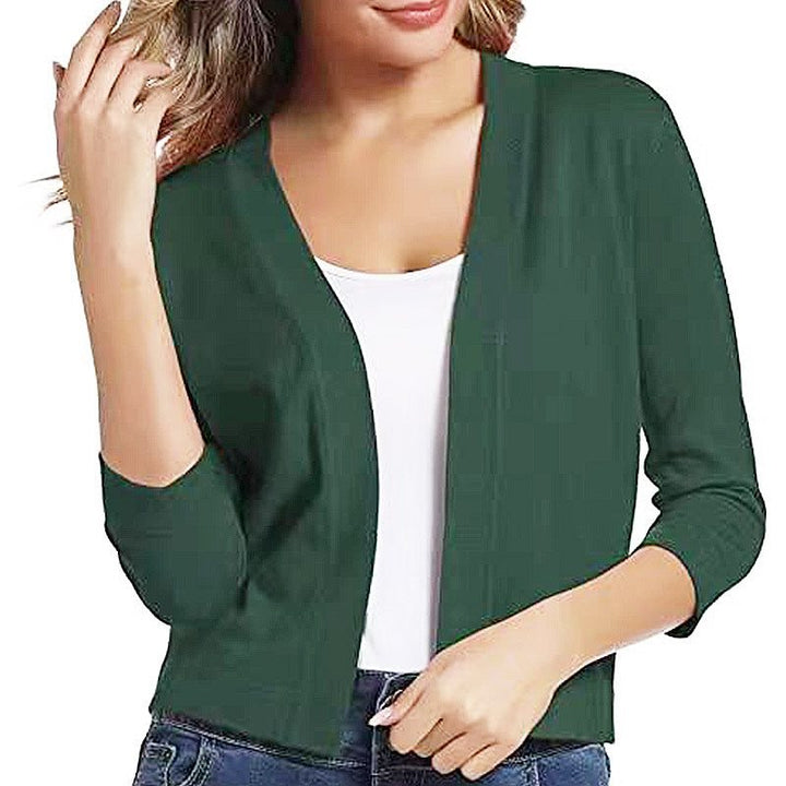 Women's versatile 3/4 sleeve open front cardigan, easy care for daily fashion.
