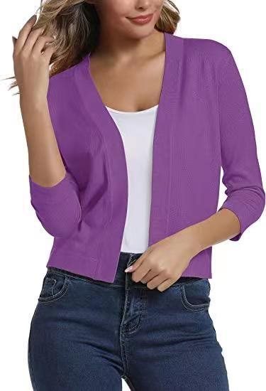 Comfortable women's open front cardigan, 3/4 sleeves, great for lightweight outerwear.