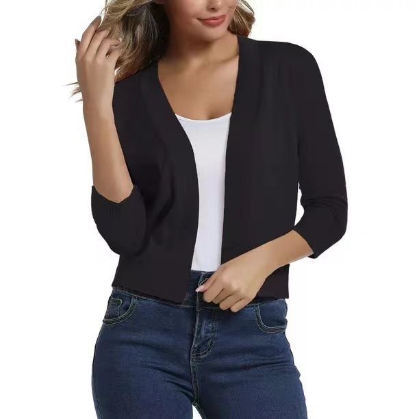 Lightweight women's open front cardigan, 3/4 sleeves, perfect for spring & fall fashion.