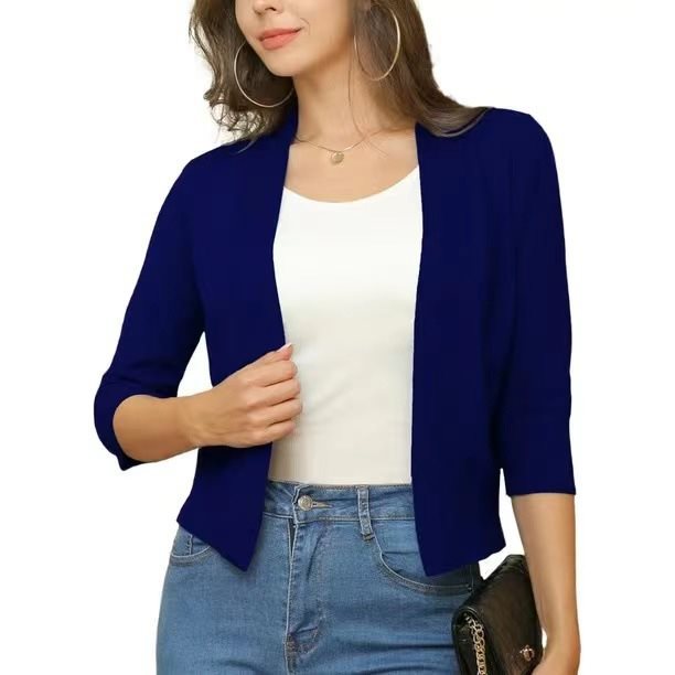 Comfortable women's casual cardigan, 3/4 sleeves, open front, an ideal layering piece.