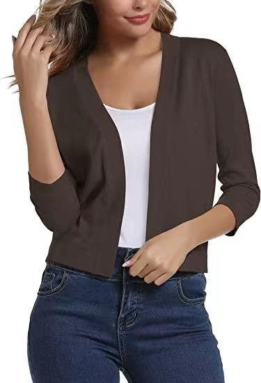 Versatile women's 3/4 sleeve open front cardigan, a stylish layering piece for any outfit.