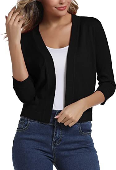 Stylish women's lightweight open front cardigan with 3/4 sleeves, perfect for spring.
