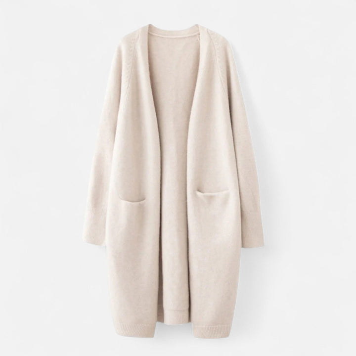 Women's open-front longline cardigan in a soft knit, perfect for layering.