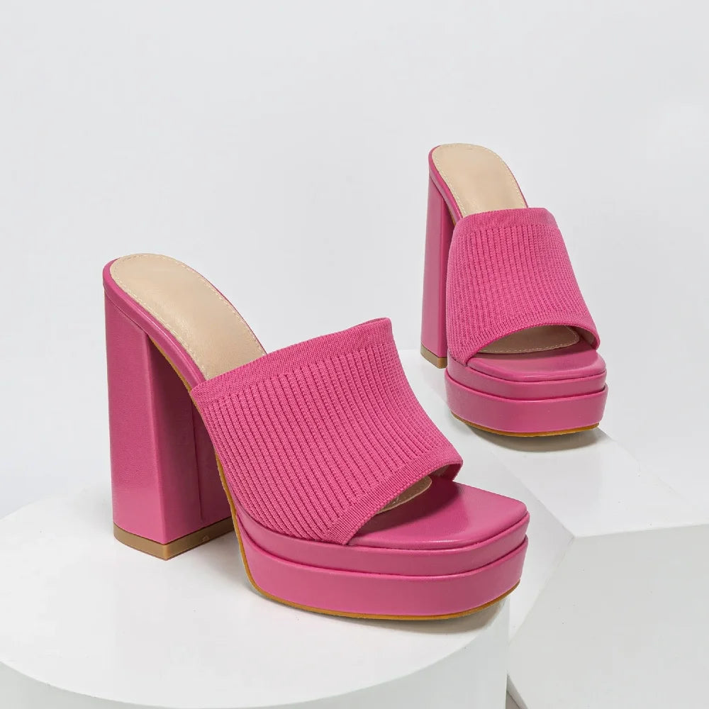 Women's open-toe platform heeled sandals, perfect for summer events, comfortable chunky heel, adjustable fit.