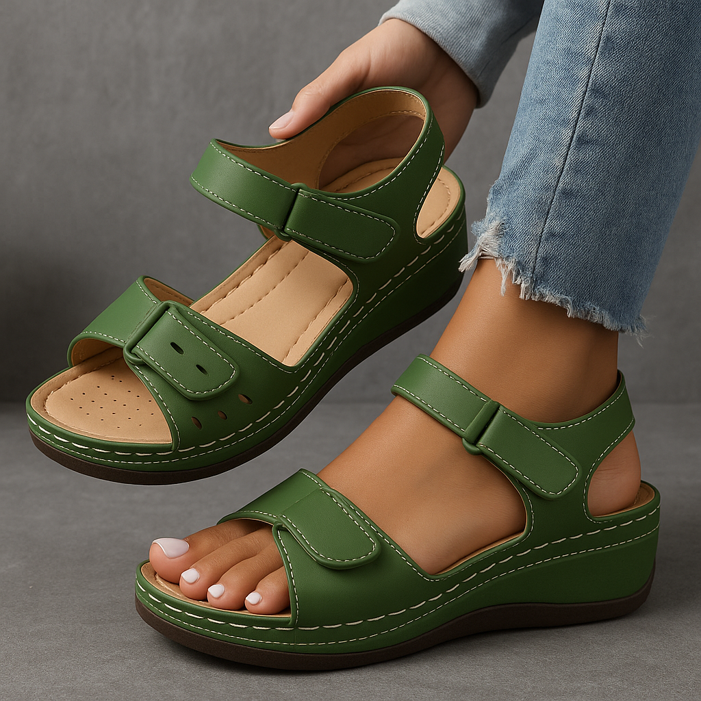 Women's open toe platform sandals with elegant ankle strap, perfect for summer fashion.