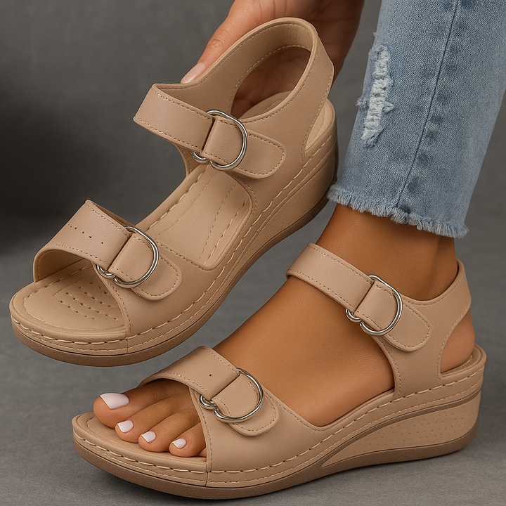 Versatile women's open toe platform sandals with ankle strap, great for elegant summer outfits.