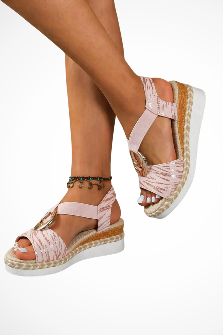 Versatile women's open toe wedge sandals. Elegant ring design makes them perfect for summer outfits.