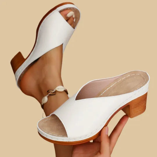 Elegant women's orthopaedic high heel sandals with a chunky heel, offering great comfort & style.