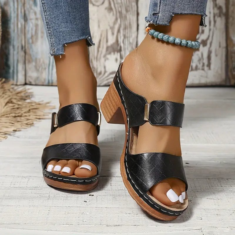 Casual women's summer sandals, orthopaedic design with cushioned block heel for comfort.