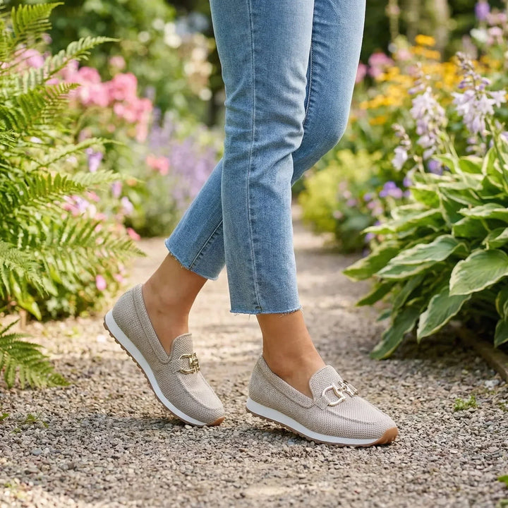 Women's orthopaedic loafer-style trainers; comfortable, supportive footwear for casual, active all-day wear.