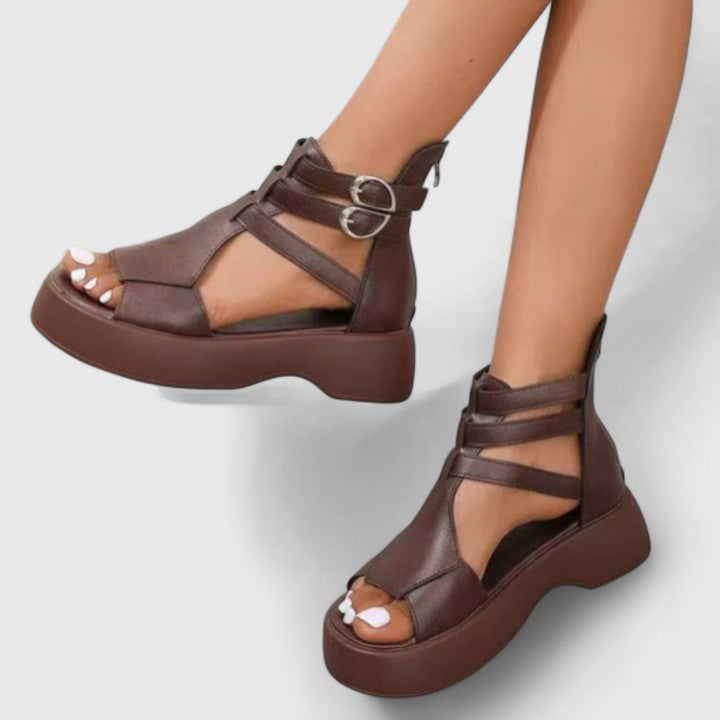 Women's orthopaedic platform sandals with foot support. Stylish multi-strap design & posture correction for summer comfort.