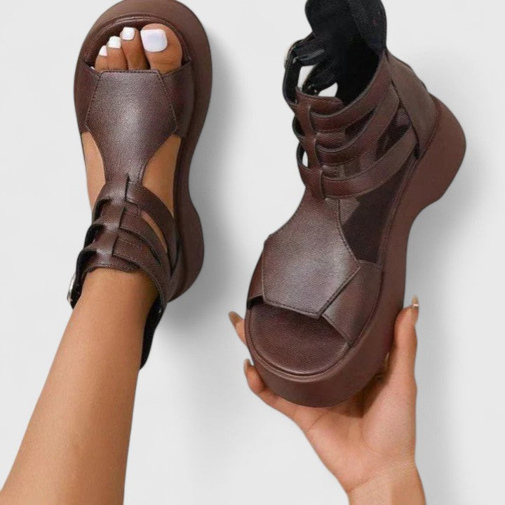 Women's stylish platform sandals with orthopaedic posture correction. Multi-strap summer footwear offering ultimate comfort.