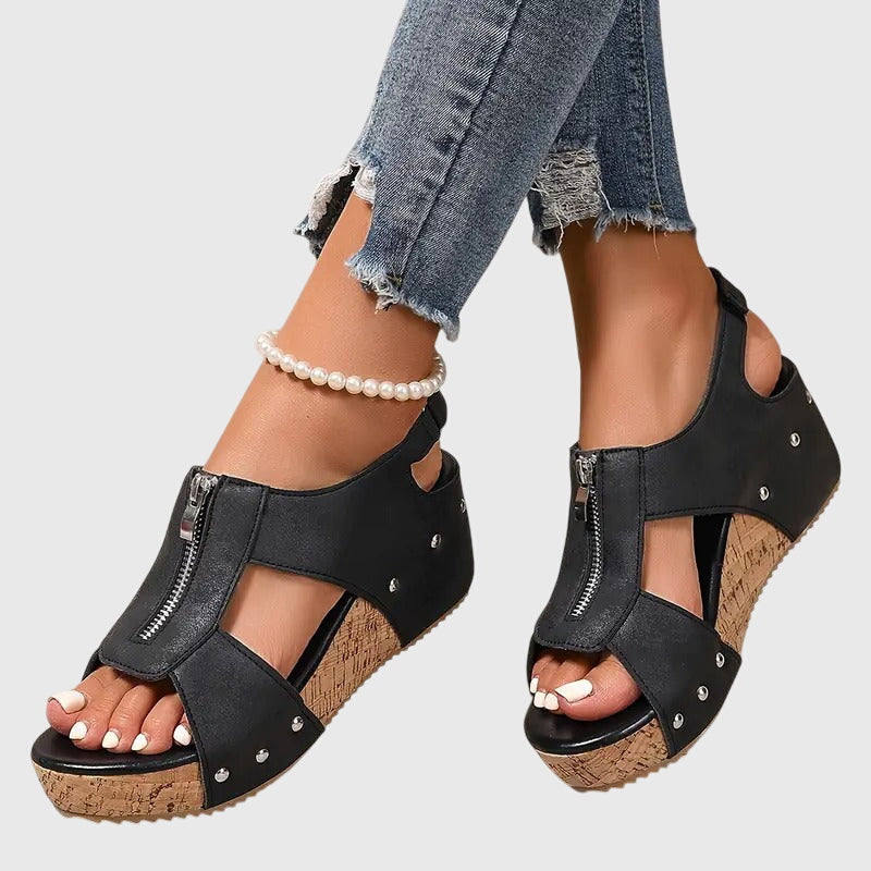 Brown orthopaedic wide fit sandals, designed for women's foot pain relief & comfortable summer shoes.