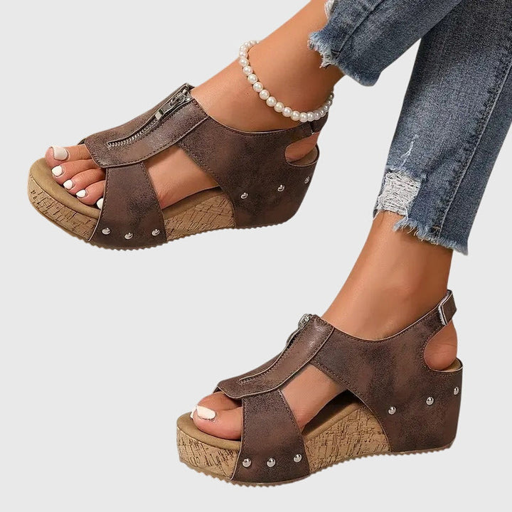 Women's orthopaedic zip sandals, ensuring a secure wide fit & all-day pain relief and foot support.