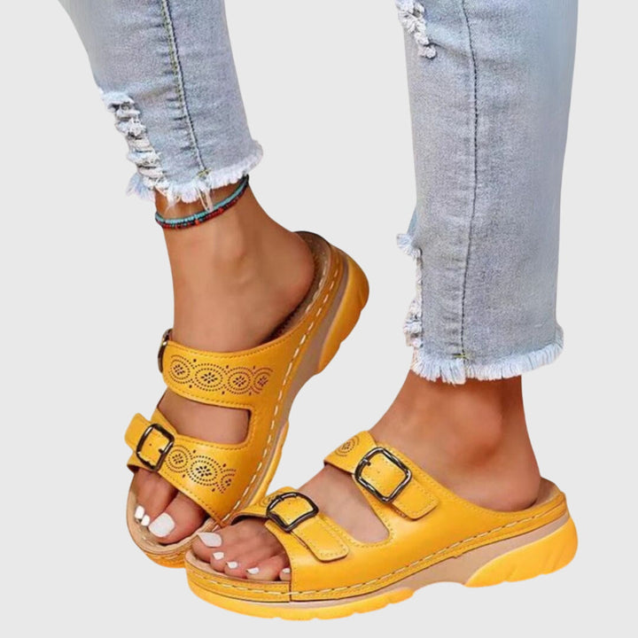 Adjustable women's orthopaedic sandals featuring memory foam footbed and strong arch support for all-day comfort.