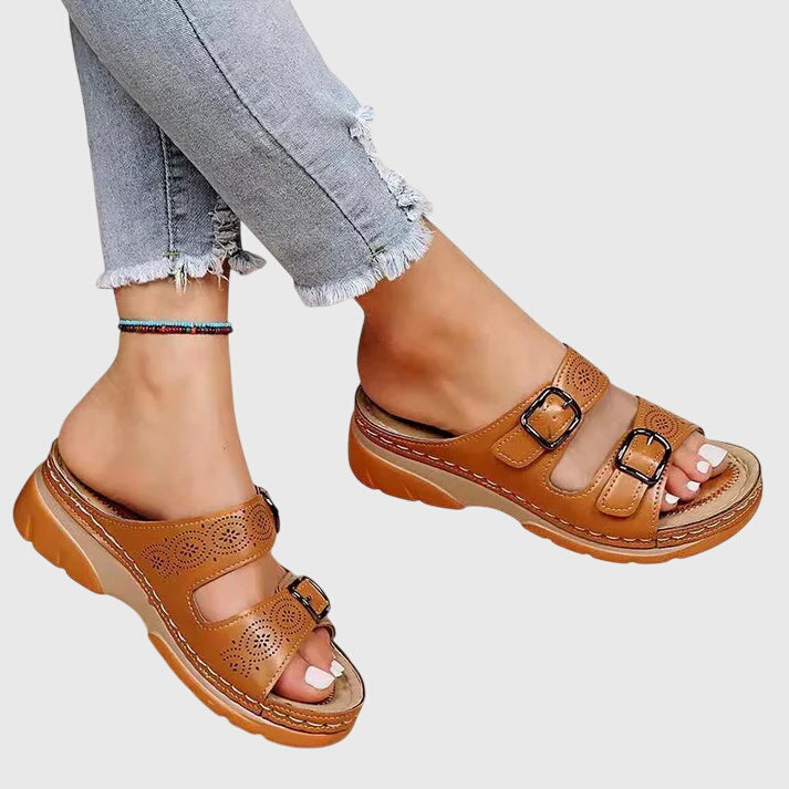 Womens orthopaedic sandals with arch support and memory foam footbed for comfortable, everyday summer footwear.