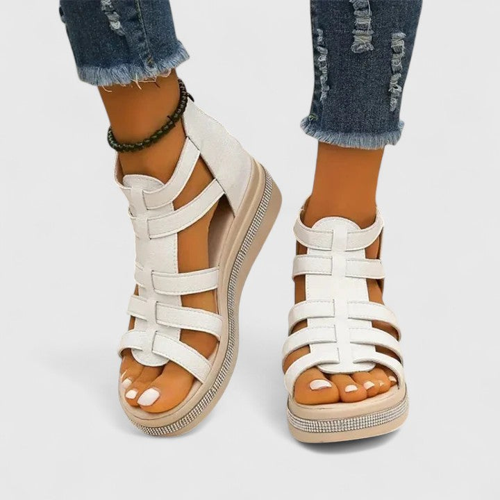 Fashionable orthopaedic wedge sandals for women, featuring dazzling strass for stylish summer wear.