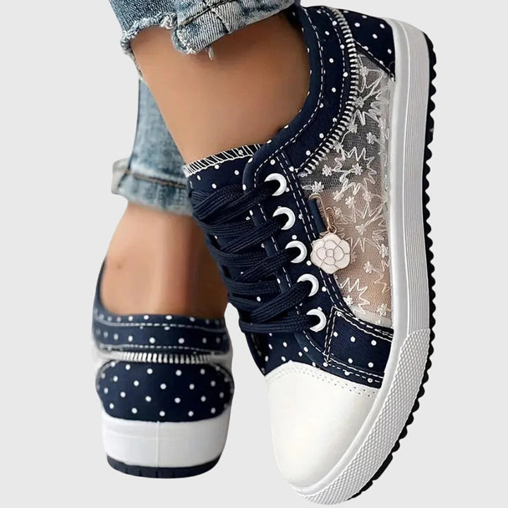 Front view of women's supportive trainers with wide toe box, offering ultimate comfort & foot pain relief.