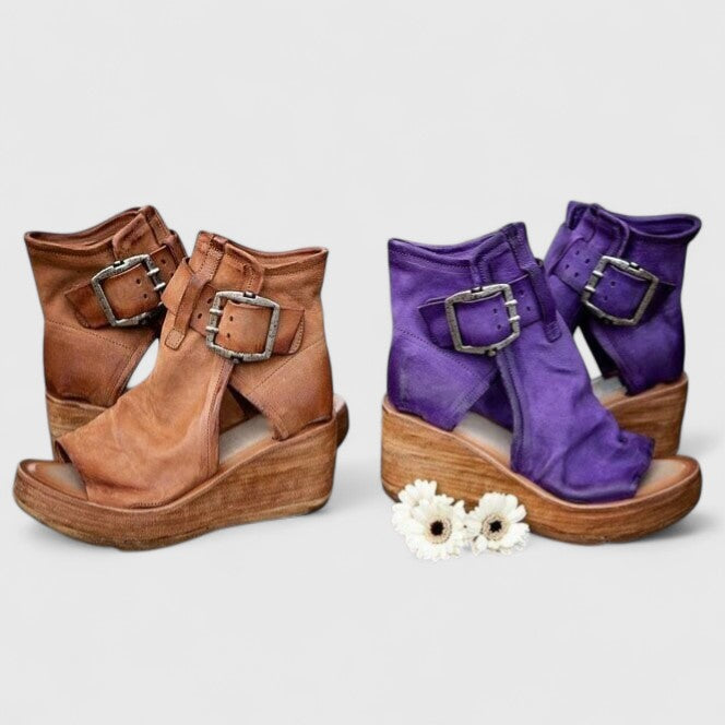 Ergonomic women's orthopaedic wedge sandals with arch & foot support, ideal for plantar fasciitis & posture correction.