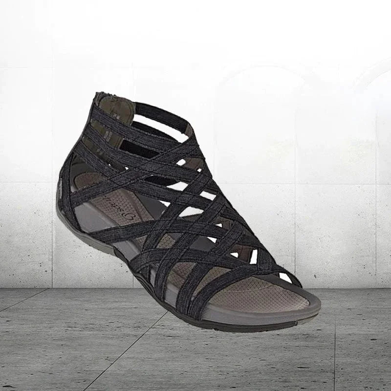 Adjustable caged women's orthopedic sandals, zip closure for easy wear, great for summer fashion.