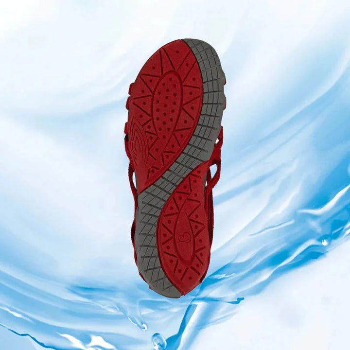 Orthopedic women's sandals with zip closure, adjustable straps for a custom fit, and caged elegance.