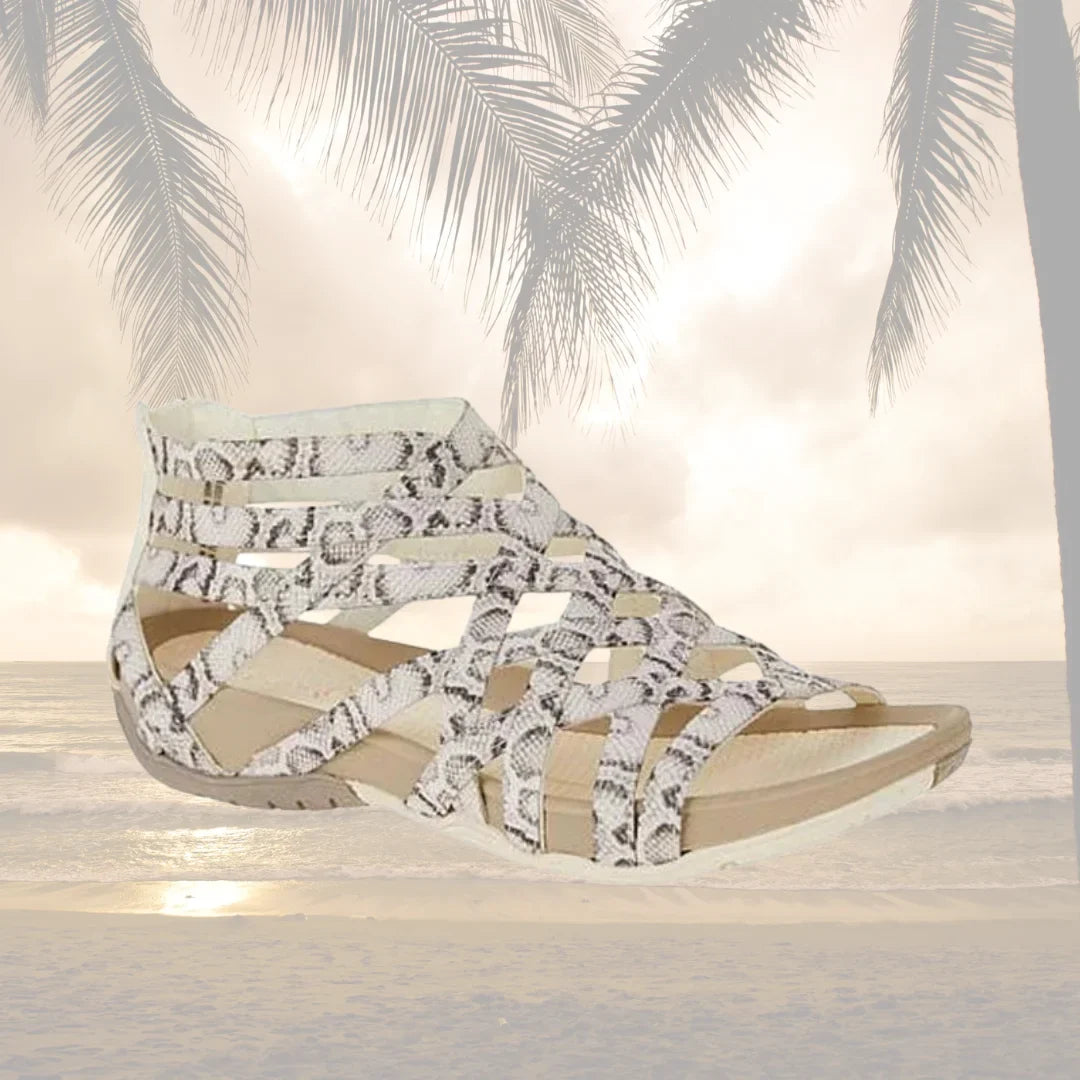 Casual women's orthopedic caged sandals, adjustable for everyday comfort, easy zip access.