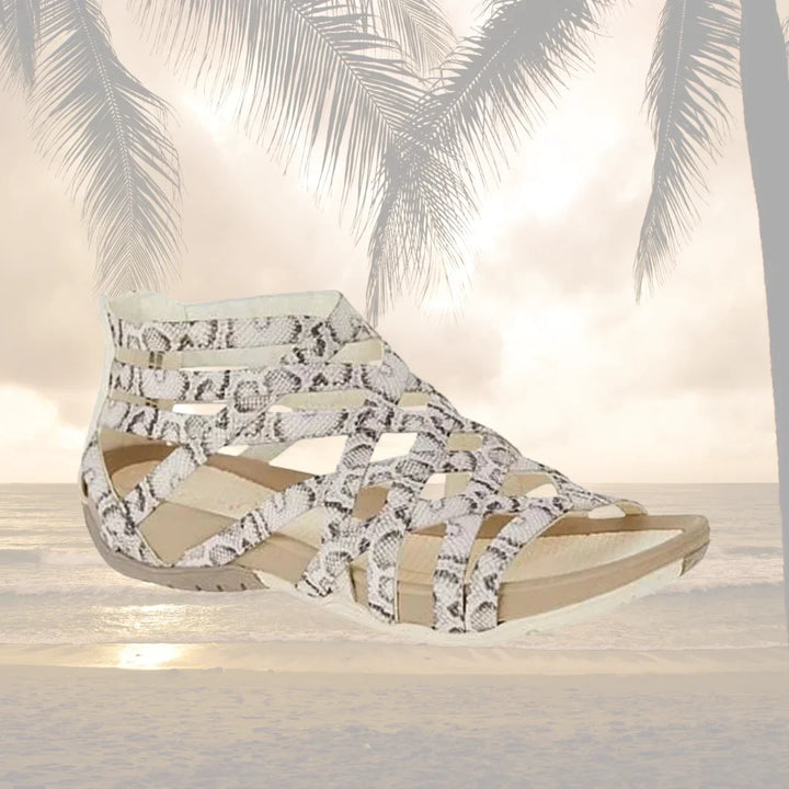 Casual women's orthopedic caged sandals, adjustable for everyday comfort, easy zip access.