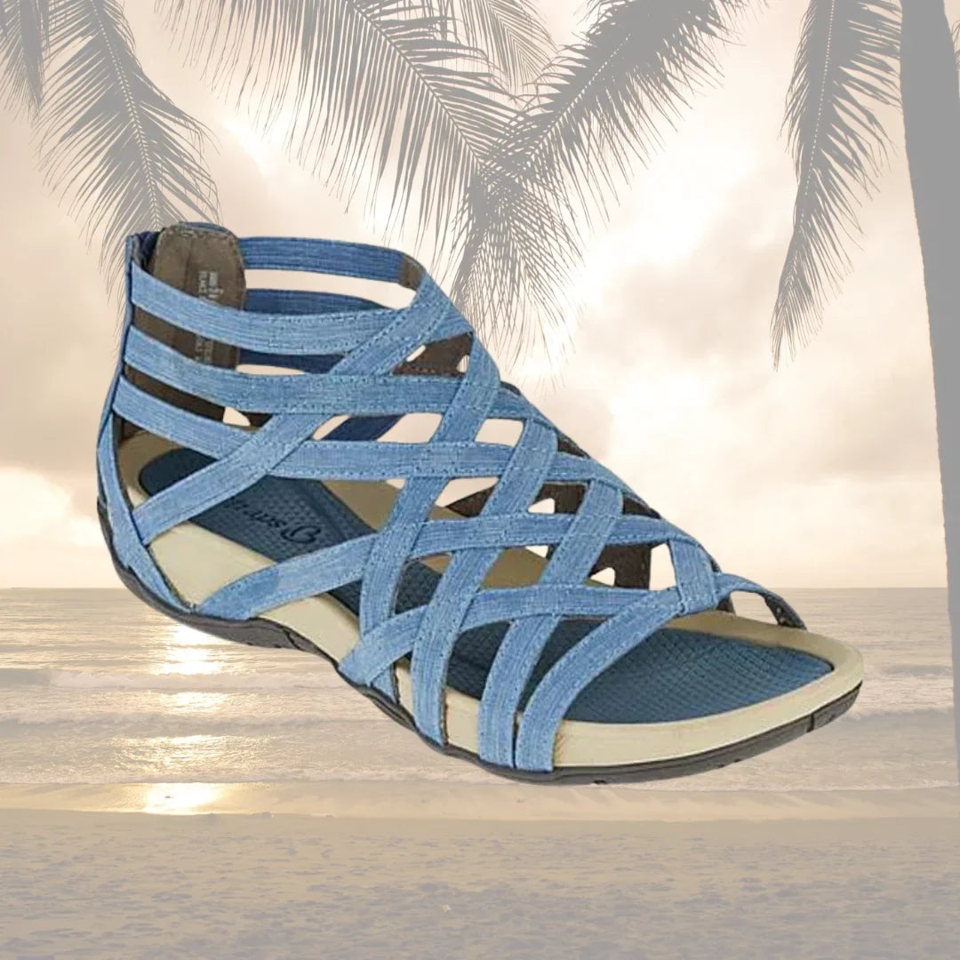 Women's fashion orthopedic sandals, adjustable caged design, practical zip access for versatile wear.