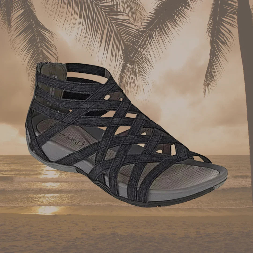 Women's orthopedic adjustable caged sandals with zip closure, arch support, and summer comfort.