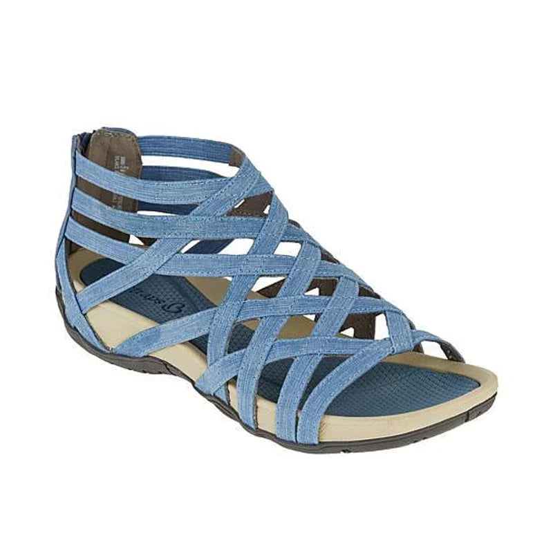 Summer women's orthopedic sandals with adjustable straps, secure zip, and stylish caged design.